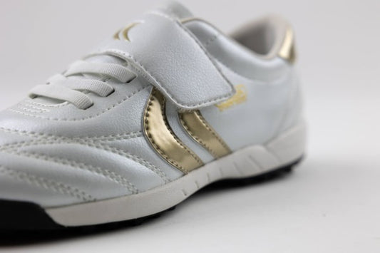 Ligaresta TF Kids | 2026 Limited Edition "Gold Package" (White/Gold) - Velcro Turf Soccer Shoes for Kids