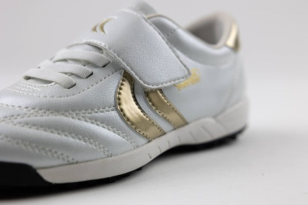 Ligaresta TF Kids | 2026 Limited Edition "Gold Package" (White/Gold) - Velcro Turf Soccer Shoes for Kids